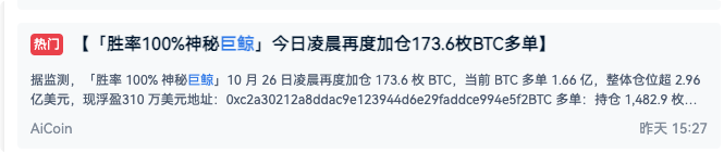 胜率100%!链上巨鲸多次现身,精准操盘带动市场行情_aicoin_图2 胜率100%!链上巨鲸多次现身,精准操盘带动市场行情_aicoin_图2