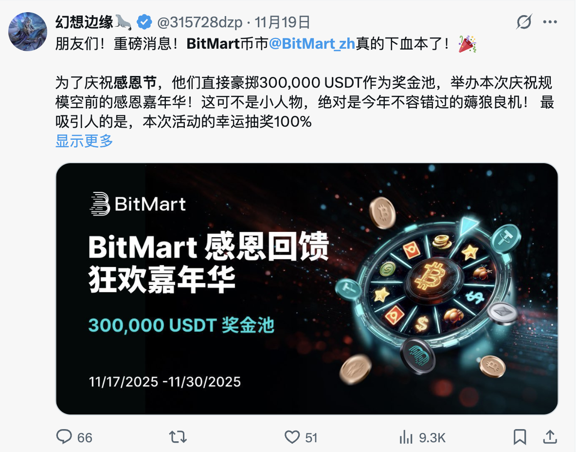 Bitmart感恩回馈，狂欢嘉年华到底力度有多大？多位KOL纷纷转发！_aicoin_图2